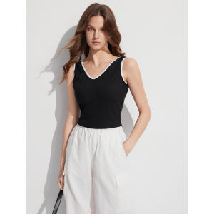 Elle | French Black and White Contrast V-neck Vest Slim Fitting