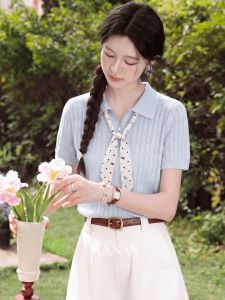 Áo Thun Polo Cổ Cao Màu Xanh Dài Tay Mỏng Hè