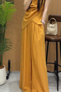 MANMI | Slimming Loose Drape Wide Leg Trousers Gold 2026 Summer