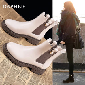 Daphne | Trendy White Thick-soled Boots For Women With Height Increasing Design
