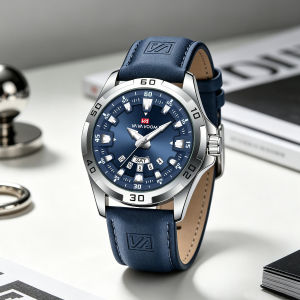 Leather Men Watch Quartz Movement 45mm Sports Clock Suitable Business Work & Leisure Sports 3Bar Waterproof Black Watch for Men