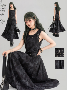 KEIKO | Đầm Vest Cổ U Đen Phong Cách Trung Quốc Mới In Tie-Dye Giảm Cân
