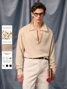 Machine Washable Seagull Collar Loose Drop Shoulder Male Sweater