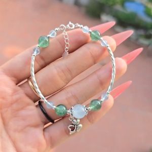 Q375 Lắc bạc Aquamarine mix Thạch Anh Dâu Xanh khóa bạc Thủy và Mộc - Phong Thuỷ TUDO