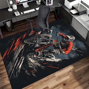 VIKAMA 3D Mountain Bike Pattern Rug Stain-Resistant And Easy-Care Living Room Mat Bedroom & Office Rug For Home Decor