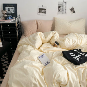 Non-Cotton Pure Cotton Dyeing Washed Linen Four-Piece Bedding Set Dormitory Bed Single Cover Three-Piece Pure Color Quilt Cover