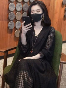 Elegant Black Lace Hollow out Dress Womens Summer 2023 New Style Slimming French Long Dress Heavy Embroidery Waist Cinching