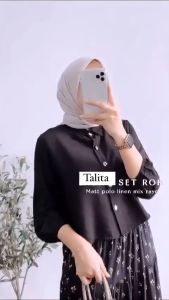 Thalita Set Rok -  One Set Wanita Kemeja Linen Premium Lengan 7/8 Setelan Wanita Kekinian Rok Rayon