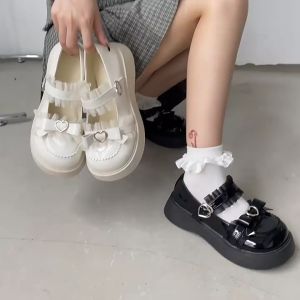 [with Box] Sandal Perempuan Thick Soled Flat Bottom Leather Shoes Sweet Bow Tie Mary Jane Lolita Versatile Jk Womens