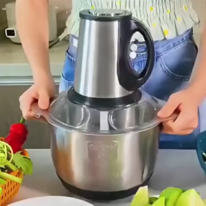 Multi-Purpose 2L Stainless Steel Meat Grinder Electric Food Processor with 3 Speed Settings & 5 Interchangeable Blades Vegetable Chopper Slicer Shredder Dicing Kit Safety Lock Compact Design for Daily Cooking