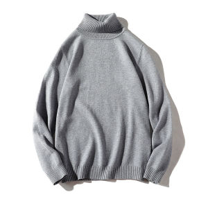 plus Size Fleece Lined Thickened Knitted Sweater for Men High Collar Solid Color Warm Base Layer Winter Fashion City Style