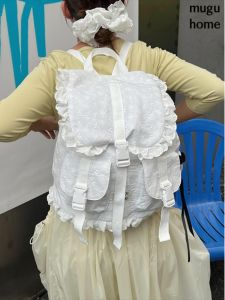 Mugu Original Lace Backpack Backpack Lace Schoolbag Young Adult Niche Style Large Capacity Work Clothing Cute Ballet Style White
