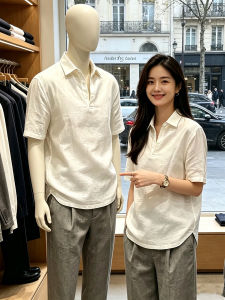 LIUBU | Áo Thun Nam Tay Ngắn Màu Trắng Vải Linen Cảm Giác Lụa Mát Mẻ Elegance