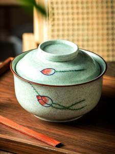 Elegant Japanese Style Ceramic Bowl with Lid 6 Inch Soup Bowl Personal Premium Instant Noodles Bowl High Aesthetic Value Diningware