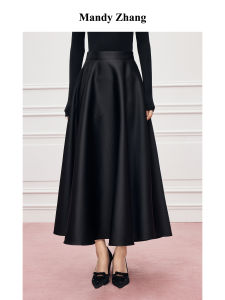 Hepburn Style Silk High Waist A-Line Midi Skirt