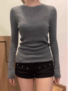 Áo Len Dệt Kim Màu Xám Áo Ba Lỗ Nữ Cho Mùa Thu/đông Áo Sơ Mi Đế Mỏng Ấm Áp Và Tinh Tế Áo Thun Chui Đầu Mềm Mại Và Mờ