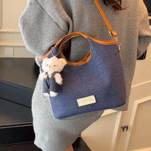 EchoBliss กระเป๋าถือผ้ายีนส์แฟชั่นผู้หญิงกระเป๋าสะพายข้างแบบเรียบง่าย