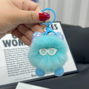 Cute Rabbit Fur Butterfly Knot Small Coal Ball Car Keychain Plush Doll Bag Pendant Decorations Gifts