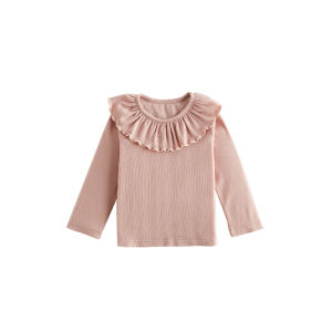 OAK FAMILY | Áo sơ mi dài tay cổ búp bê mùa xuân thu cho bé gái OakFamily Áo lót cotton polyester pha trộn dành cho bé gái từ 9 tháng đến 2 tuổi