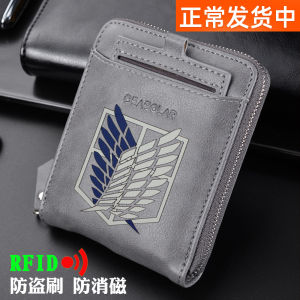 Attack on Titan Short Wallet for Men Youth University Retro Dragon Cat Anime Coin Purse Flap Style Zip Closed PU Leather