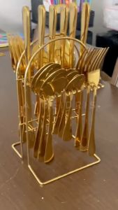 Sokano KW063 24pc Cutlery Set Stainless Steel Spoon Knife Fork Tea Pisau Sudu Garpu Utensil Hotel Event Gold Hadiah