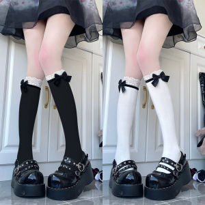 💖ของแท้ 100%✅จัดส่งจากกรุงเทพ! เร็วสุดๆ~⚡ถุงเท้าน่องน่ารักสีดำและสีขาวโบว์สามมิติ JK ของผู้หญิงระบายอากาศได้นุ่มและเป็นมิตรกับผิวไม่เสียหายง่ายสไตล์เด็กผู้หญิงที่บริสุทธิ์ทันสมัยและหลากหลาย