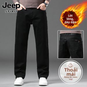 JEEP SPIRIT | Quần Jeans Nam Đen Bông Thermo Dáng Đứng Co Giãn