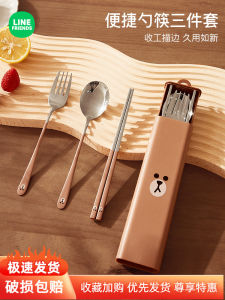 Portable Stainless Steel Chopsticks Spoon Set for Students Travel Carry-On Meal Utensils Storage Box Cartoon Popular Elements