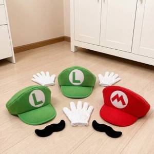 Cosplay Super Mario Bros Hat Gloves Beard Cap bar Party Supplies Scene Headwear Duck Tongue Hat For Adult Children