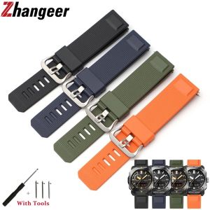 Zhangeer 23mm Quick Release Silicone Rubber Watchband Strap For Casio PROTREK PRW-6900 PRW-6800/3400 Waterproof Sport Replacement Band Stainless Steel Pin Buckle Watch Accessories with Tool
