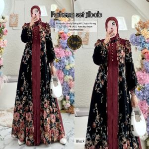 Dress set jilbab farhena - ceruty babydoll full furing Ld 110 Pb 142 kancing depan aktif
