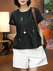 Shalldoer | ชุดลำลองสำหรับผู้หญิงในช่วงฤดูร้อนปี 2025 ชุดสองชิ้น แขนสั้นป้องกันแสงแดด ผ้าบาง ลายปัก กระโปรงสั้นสีขาว เสื้อผ้าทำงาน