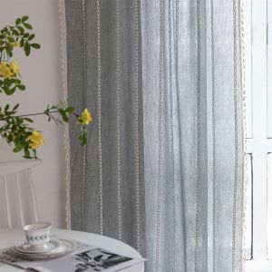 Sheer Curtain Boho Style Rod Pocket Stripe 3D Gauze Curtain for the Room Decor