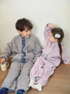 Thickened Warm Childrens Sleepwear Set Fleece Home Clothes for Boys And Girls Autumn Winter New Style Anti-static Breathable