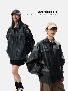 Roaringwild | PU Leather Black Grey Motorcycle Jacket for Men
