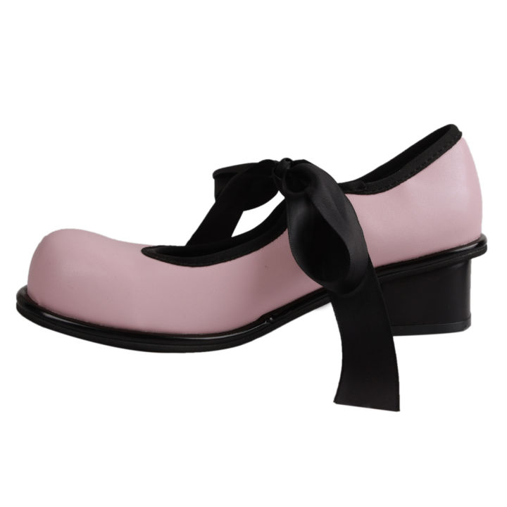 Women's shoes Mary Jane small shoes new pink strap bow thick heels ...