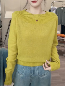 QINGNAER | Off-Shoulder Simple Stylish Soft Yellow Knitwear