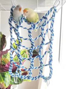 Small Pet Cotton Rope Climbing Net Hamster Squirrel Parrot Cage Hammock with 4 Hooks Colorful Bird Toy for Resting Play