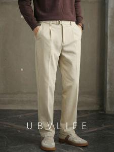 UBV | Cotton-like Tapered Straight Leg Casual Pants With Elastic Waist For Men