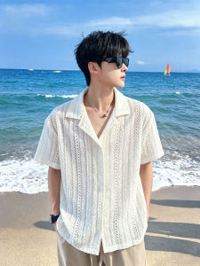 ZHUOCAN | Cuban Collar Ice Silk Perforated Summer Mens Shirt