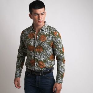 VENGOZ Kemeja Printing Pria - Tropical Green Casual Shirt LS