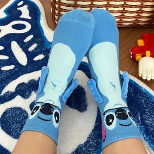 Cartoon Disney Stitch Magnet Hand in Hand Socks Soft Cotton Funny Creative Autumn and Winter Warm Mid-Calf Socks Christmas Gifts