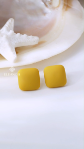 Bông tai nữ chuôi bạc 925 Eleanor Accessories hình vuông trơn phụ kiện trang sức khuyên tai 10164