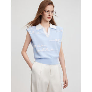 Elegant Knitted Floral Embroidery Sleeveless Top Womens T-shirt Summer New Style Fashionable Cotton Blend Slim Fit Tee