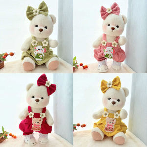 30Cm medium Lena joint bear clothes flower overalls set teddy bear plush doll dress up cute