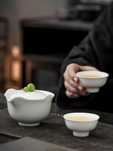 Bộ Trà Gốm Sứ Dehua White Ceramic Gongfu Tea Set Bát Đậy Bát Đậy Chén Pha Trà Di Động Bộ Đồ Ăn Uống Gia Đình