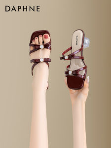 Daphne | Square-Toe Chunky Heel Sandals One-Strap Pearls