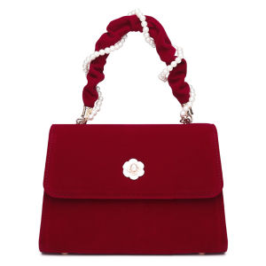 Red Wedding Handbag New Year Gift Womens Crossbody Handbag Soft Velvet Material Zipper Closure Fashionable European Style