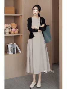 ชุดเดรสยาวแขนกุดสไตล์ฝรั่งเศสหวานๆ นุ่มๆ เดินทางไปทำงานได้ เดรสยาวทรงเอคอจีบสีพื้น ผ้าโพลีเอสเตอร์ ฤดูใบไม้ผลิ 2025