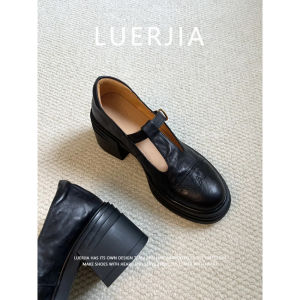 Genuine Leather Mary Jane Shoes Womens round Toe High Heel Thick Bottom Retro Style Fashion Single Shoes Soft Insole Rubber Outsole